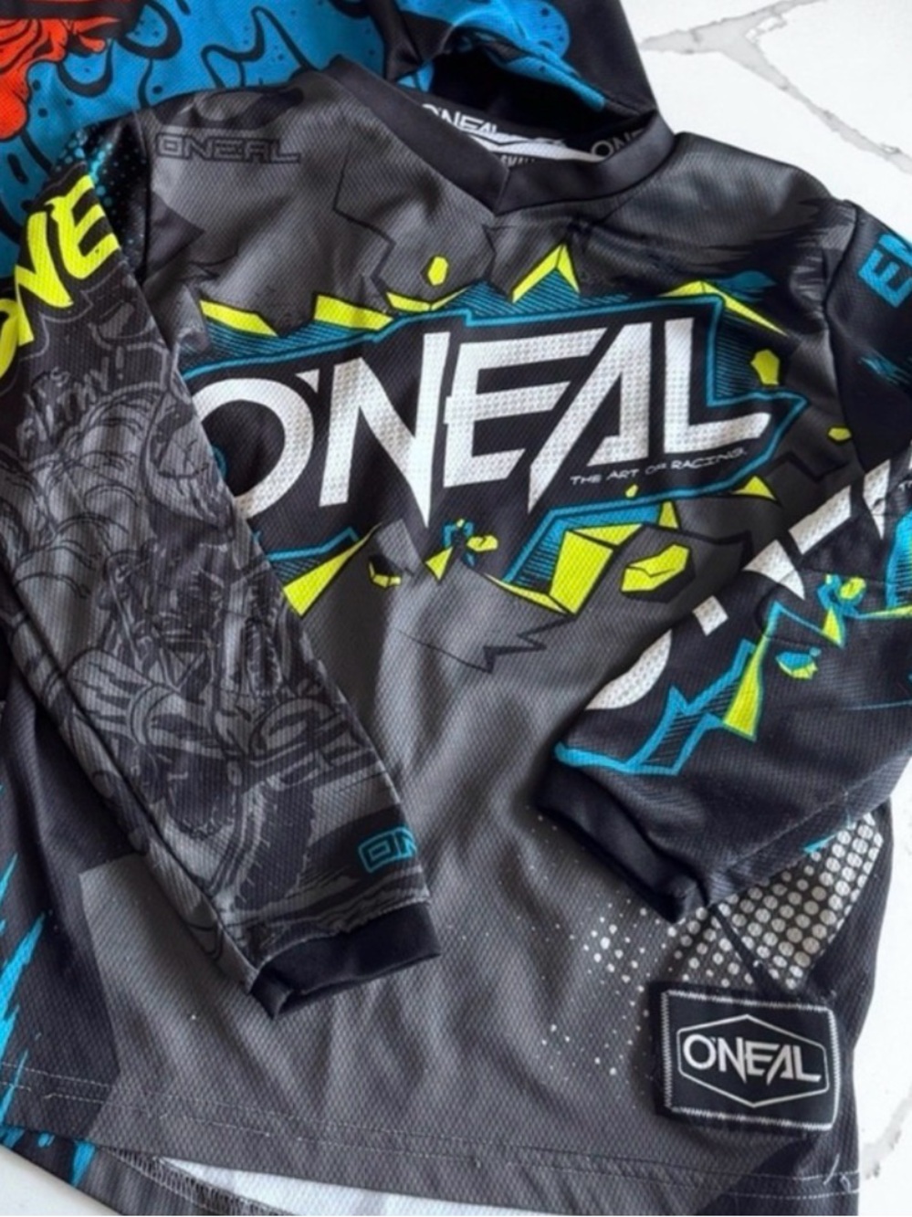 KIDS YOUTH SMALL O'Neill Boys Black Gray Blue Graphic Motocross Jersey